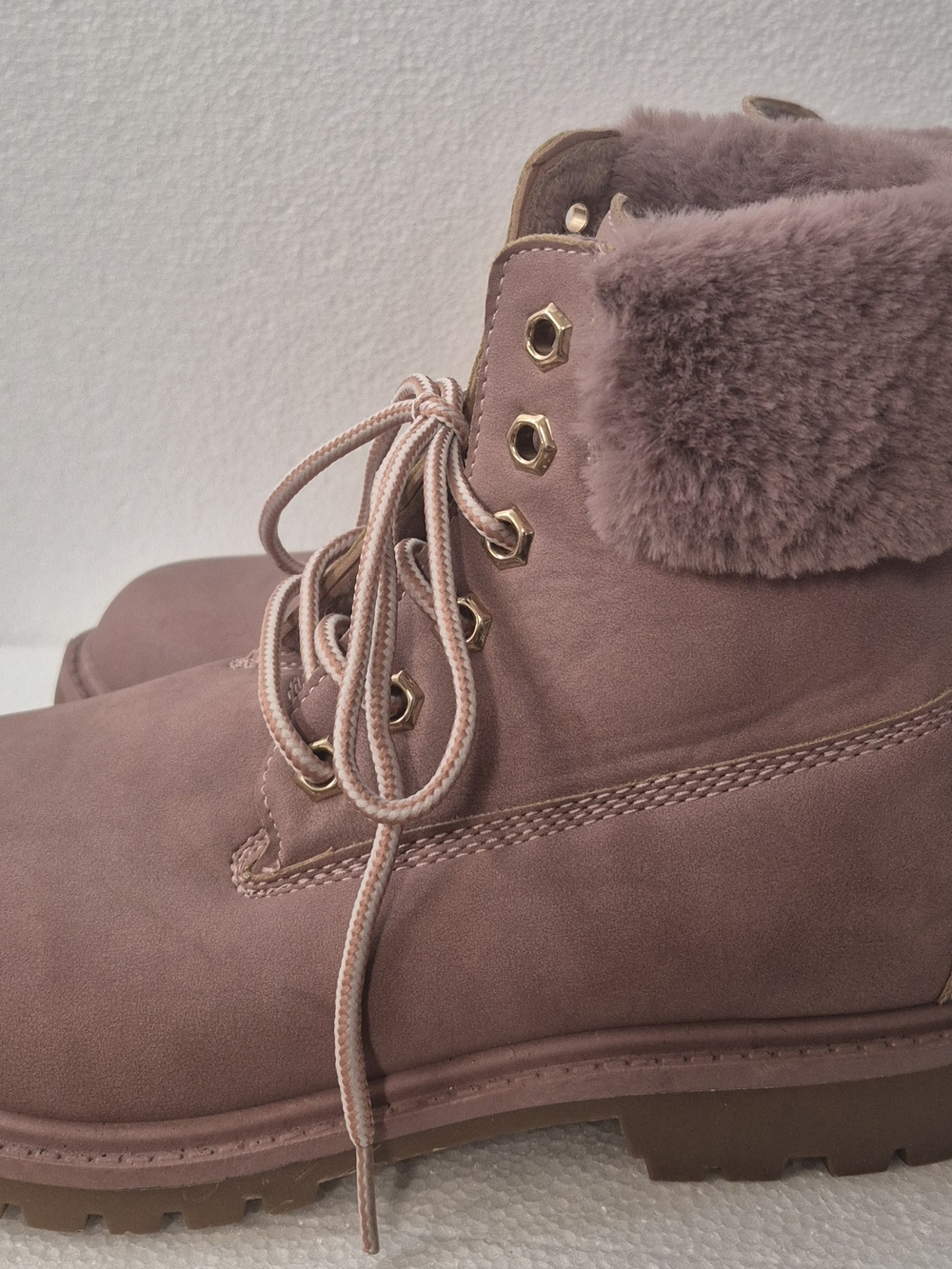 Streetwear Society Blush Pink Faux-Fur Lace-Up Ankle Boots Fall/Sping - Picture 5 of 9